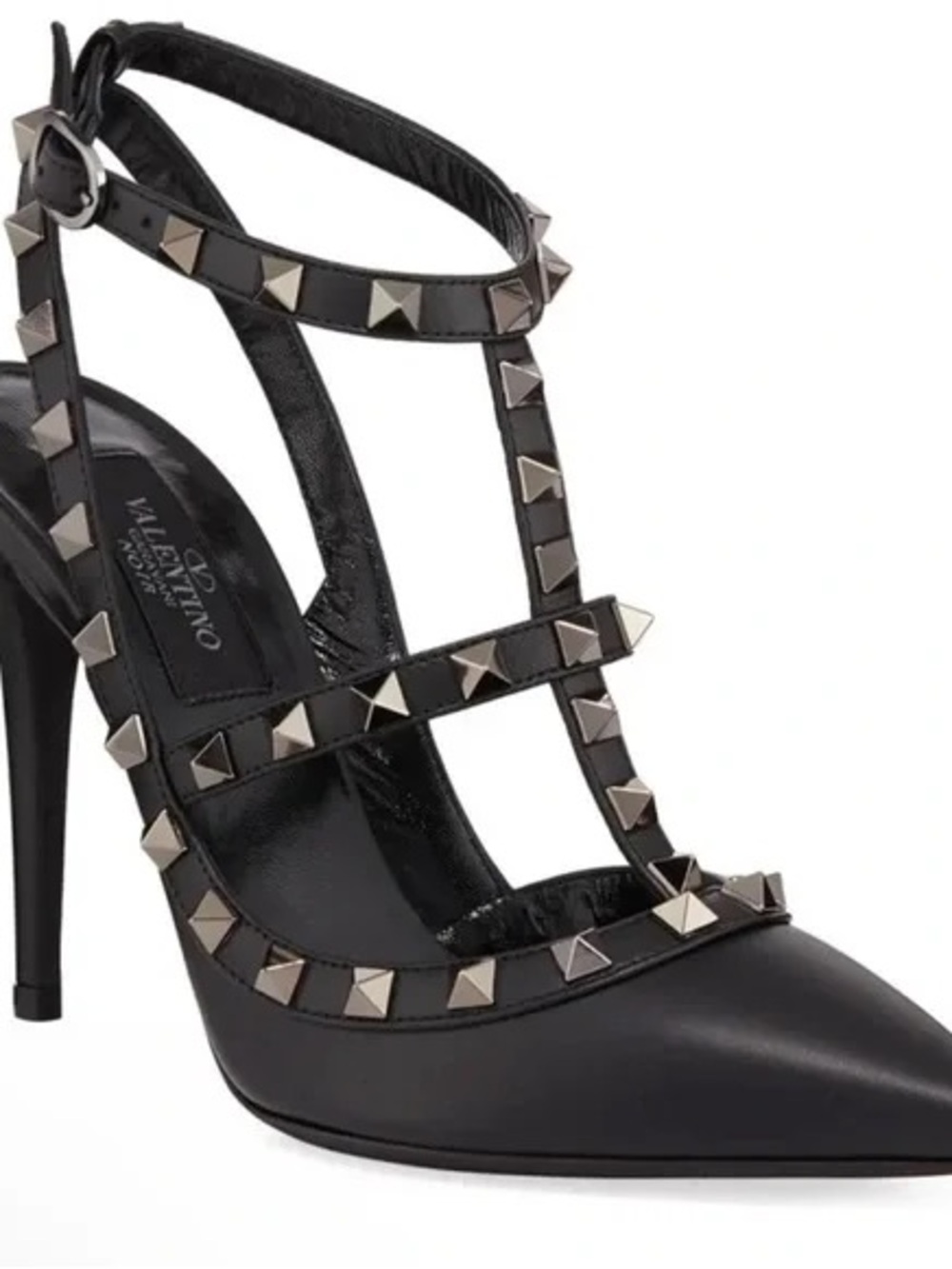 Valentino Garavani Black Studded Pointed Leather Slingbacks